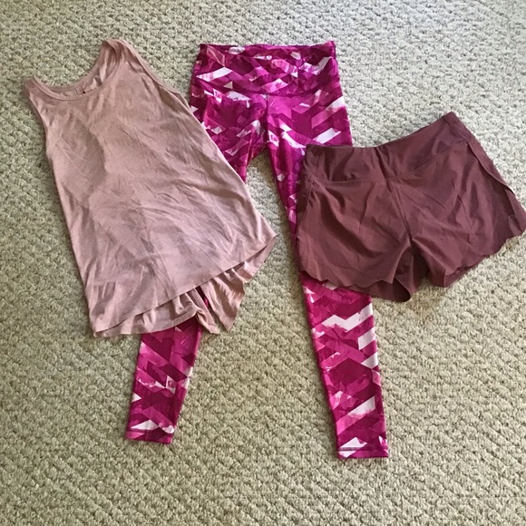 Old Navy Pants - Activewear Set - Pink Patterned Leggings with Tank & Shorts
